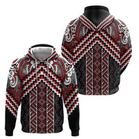 Maori Tukutuku Taniko Motifs Zip Hoodie Red Poutama Mix Kowhaiwhai