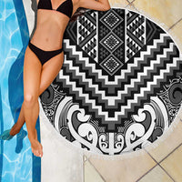 Maori Tukutuku Taniko Motifs Beach Blanket Black Poutama Mix Kowhaiwhai LT7 - Polynesian Pride