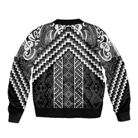 Maori Tukutuku Taniko Motifs Bomber Jacket Black Poutama Mix Kowhaiwhai
