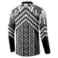 Maori Tukutuku Taniko Motifs Button Sweatshirt Black Poutama Mix Kowhaiwhai LT7 - Polynesian Pride