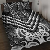 Maori Tukutuku Taniko Motifs Quilt Bed Set Black Poutama Mix Kowhaiwhai LT7 Black - Polynesian Pride