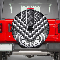 Maori Tukutuku Taniko Motifs Spare Tire Cover Black Poutama Mix Kowhaiwhai