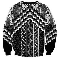 Maori Tukutuku Taniko Motifs Sweatshirt Black Poutama Mix Kowhaiwhai LT7 - Polynesian Pride