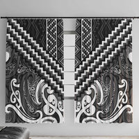 Maori Tukutuku Taniko Motifs Window Curtain Black Poutama Mix Kowhaiwhai LT7 With Hooks Black - Polynesian Pride