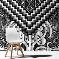 Maori Tukutuku Taniko Motifs Window Curtain Black Poutama Mix Kowhaiwhai LT7 - Polynesian Pride