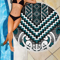 Maori Tukutuku Taniko Motifs Beach Blanket Teal Poutama Mix Kowhaiwhai LT7 - Polynesian Pride