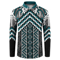 Maori Tukutuku Taniko Motifs Button Sweatshirt Teal Poutama Mix Kowhaiwhai LT7 Teal - Polynesian Pride