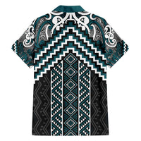 Maori Tukutuku Taniko Motifs Family Matching Tank Maxi Dress and Hawaiian Shirt Teal Poutama Mix Kowhaiwhai