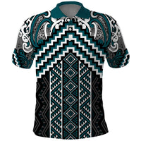 Maori Tukutuku Taniko Motifs Polo Shirt Teal Poutama Mix Kowhaiwhai