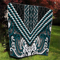 Maori Tukutuku Taniko Motifs Quilt Teal Poutama Mix Kowhaiwhai