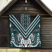 Maori Tukutuku Taniko Motifs Quilt Teal Poutama Mix Kowhaiwhai