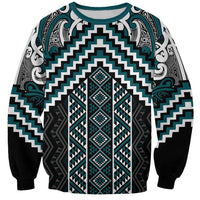 Maori Tukutuku Taniko Motifs Sweatshirt Teal Poutama Mix Kowhaiwhai LT7 Unisex Teal - Polynesian Pride