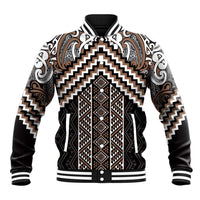 Maori Tukutuku Taniko Motifs Baseball Jacket Brown Poutama Mix Kowhaiwhai LT7 Unisex Brown - Polynesian Pride
