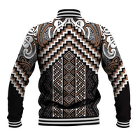 Maori Tukutuku Taniko Motifs Baseball Jacket Brown Poutama Mix Kowhaiwhai LT7 - Polynesian Pride