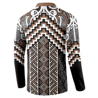Maori Tukutuku Taniko Motifs Button Sweatshirt Brown Poutama Mix Kowhaiwhai LT7 - Polynesian Pride