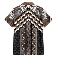 Maori Tukutuku Taniko Motifs Family Matching Puletasi and Hawaiian Shirt Brown Poutama Mix Kowhaiwhai