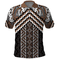 Maori Tukutuku Taniko Motifs Polo Shirt Brown Poutama Mix Kowhaiwhai