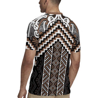 Maori Tukutuku Taniko Motifs Rugby Jersey Brown Poutama Mix Kowhaiwhai