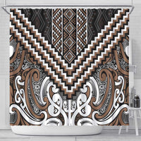 Maori Tukutuku Taniko Motifs Shower Curtain Brown Poutama Mix Kowhaiwhai