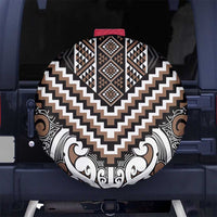 Maori Tukutuku Taniko Motifs Spare Tire Cover Brown Poutama Mix Kowhaiwhai