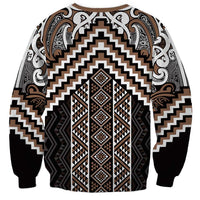 Maori Tukutuku Taniko Motifs Sweatshirt Brown Poutama Mix Kowhaiwhai LT7 - Polynesian Pride