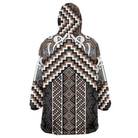Maori Tukutuku Taniko Motifs Wearable Blanket Hoodie Brown Poutama Mix Kowhaiwhai