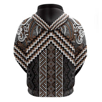 Maori Tukutuku Taniko Motifs Zip Hoodie Brown Poutama Mix Kowhaiwhai