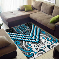 Maori Tukutuku Taniko Motifs Area Rug Turquoise Poutama Mix Kowhaiwhai