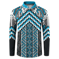 Maori Tukutuku Taniko Motifs Button Sweatshirt Turquoise Poutama Mix Kowhaiwhai LT7 Turquoise - Polynesian Pride