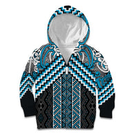 Maori Tukutuku Taniko Motifs Kid Hoodie Turquoise Poutama Mix Kowhaiwhai