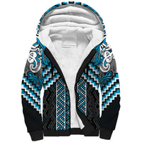 Maori Tukutuku Taniko Motifs Sherpa Hoodie Turquoise Poutama Mix Kowhaiwhai