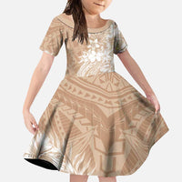 Polynesian Women's Day Family Matching Short Sleeve Bodycon Dress and Hawaiian Shirt Plumeria Passion - Beige LT7