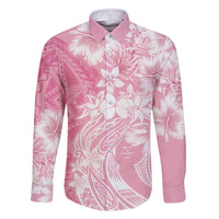 Polynesian Women's Day Family Matching Off Shoulder Maxi Dress and Hawaiian Shirt Plumeria Passion - Pink LT7 Dad's Shirt - Long Sleeve Pink - Polynesian Pride