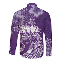 Polynesian Women's Day Long Sleeve Button Shirt Plumeria Passion - Purple LT7 - Polynesian Pride