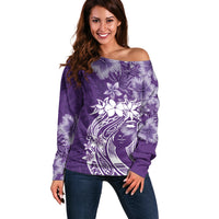 Polynesian Women's Day Off Shoulder Sweater Plumeria Passion - Purple LT7 Women Purple - Polynesian Pride