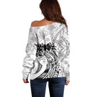 Polynesian Women's Day Off Shoulder Sweater Plumeria Passion - White LT7 - Polynesian Pride