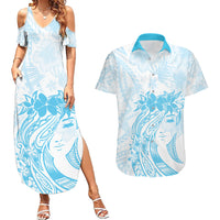 Polynesian Women's Day Couples Matching Summer Maxi Dress and Hawaiian Shirt Plumeria Passion - Turquoise LT7 Turquoise - Polynesian Pride