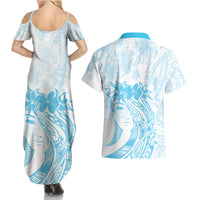 Polynesian Women's Day Couples Matching Summer Maxi Dress and Hawaiian Shirt Plumeria Passion - Turquoise LT7 - Polynesian Pride