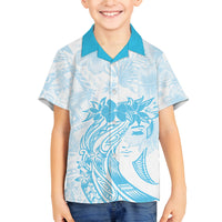 Polynesian Women's Day Family Matching Summer Maxi Dress and Hawaiian Shirt Plumeria Passion - Turquoise LT7 Son's Shirt Turquoise - Polynesian Pride