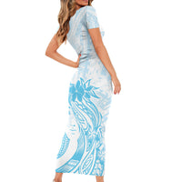 Polynesian Women's Day Short Sleeve Bodycon Dress Plumeria Passion - Turquoise LT7 - Polynesian Pride