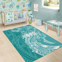 Polynesian Women's Day Area Rug Plumeria Passion - Teal LT7 - Polynesian Pride