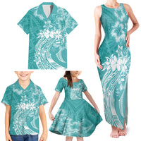 Polynesian Women's Day Family Matching Tank Maxi Dress and Hawaiian Shirt Plumeria Passion - Teal LT7 - Polynesian Pride