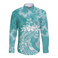 Polynesian Women's Day Long Sleeve Button Shirt Plumeria Passion - Teal LT7 Unisex Teal - Polynesian Pride
