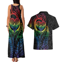 New Zealand Pride Couples Matching Tank Maxi Dress and Hawaiian Shirt Takatapui Rainbow Fern
