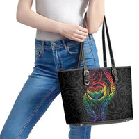 New Zealand Pride Leather Tote Bag Takatapui Rainbow Fern LT7 - Polynesian Pride