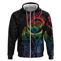 New Zealand Pride Zip Hoodie Takatapui Rainbow Fern LT7 Zip Hoodie Colorful - Polynesian Pride