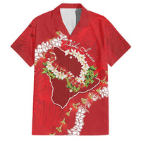 Hawaii Island Flowers Lei Family Matching Off Shoulder Maxi Dress and Hawaiian Shirt Ohia Lehua Scarlet Red