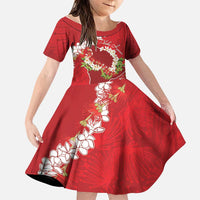 Hawaii Island Flowers Lei Family Matching Tank Maxi Dress and Hawaiian Shirt Ohia Lehua Scarlet Red