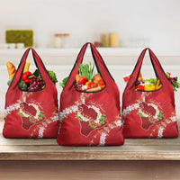 Hawaii Island Flowers Lei Grocery Bag Ohia Lehua Scarlet Red LT7 3-pack One Size Red - Polynesian Pride