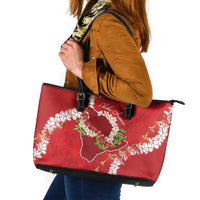Hawaii Island Flowers Lei Leather Tote Bag Ohia Lehua Scarlet Red LT7 Red - Polynesian Pride